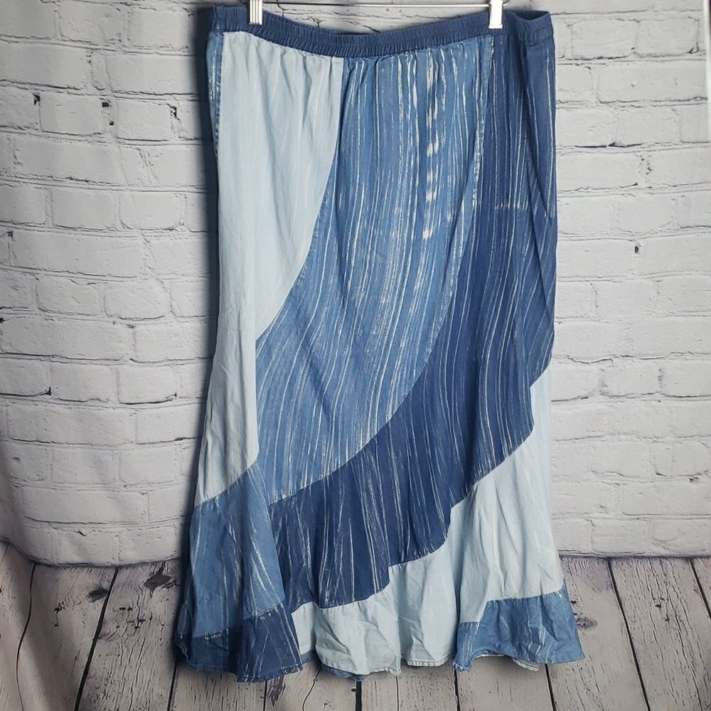 90s Chambray Blue  Swirl Frazzle Skirt‎